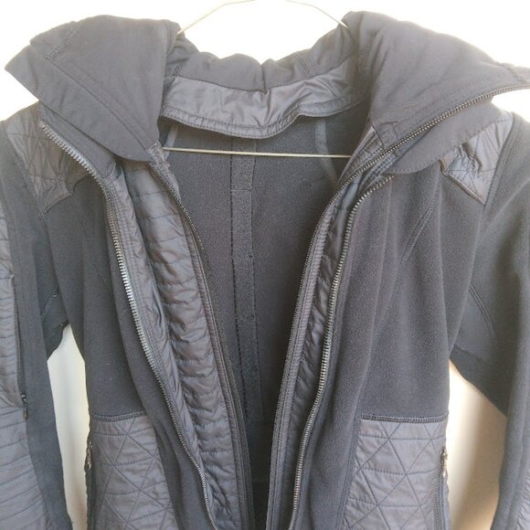 LULULEMON | 'Fleecy keen' Black Fleece Jacket  ZIp Up Fleece Removable Hood 4 - Picture 8 of 15